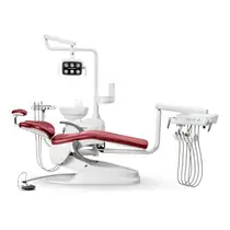 Safety M1 - стоматологическая установка, нижняя подача инструментов, цвет бордовый, Подача инструмента: Нижняя, Светильник: Со светильником, Цвет: бордовый