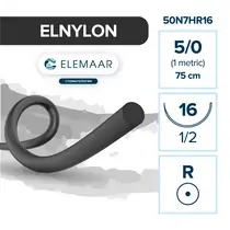Elemaar ELNYLON 5/0 - шовный материал, 75 см, 1/2, 16 мм, колющая, 12 шт.