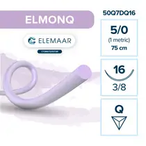 Elemaar ELMONQ 5/0 - шовный материал, 75 см, 3/8, 16 мм, обратно-режущая, 12 шт.